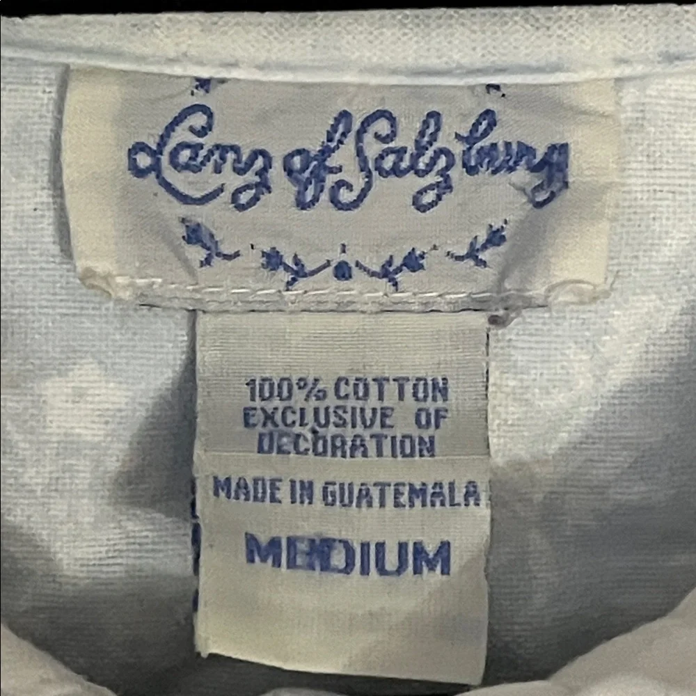 Lanz of Salzburg Cotton Flannel Nightgown Eyelet Trim Blue Floral Vintage M